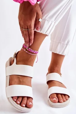 Boto Sandały Płaskie*Gumowe Sandały Na Platformie Białe Kathia