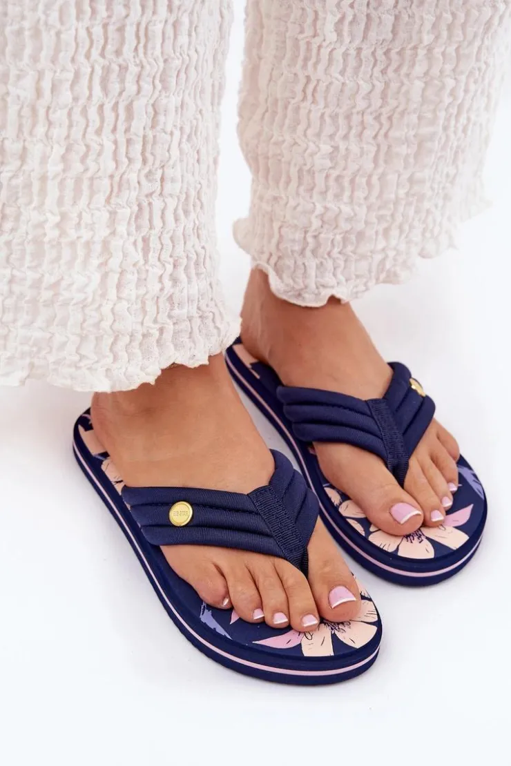 Hot Big Star Shoes Japonki Klapki Damskie Piankowe Big Star RR274A109 Granatowe Niebieski