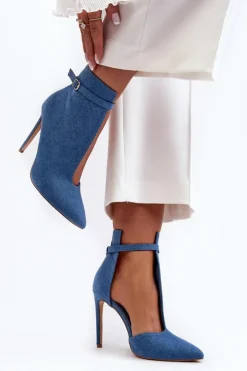 Boto Botki Na Obcasie|Botki Zamszowe*Jeansowe Botki Damskie Na Szpilce Niebieskie Amalundi