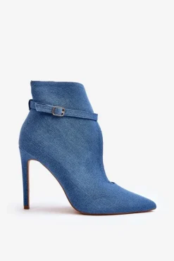 Boto Botki Na Obcasie|Botki Zamszowe*Jeansowe Botki Damskie Na Szpilce Niebieskie Amalundi