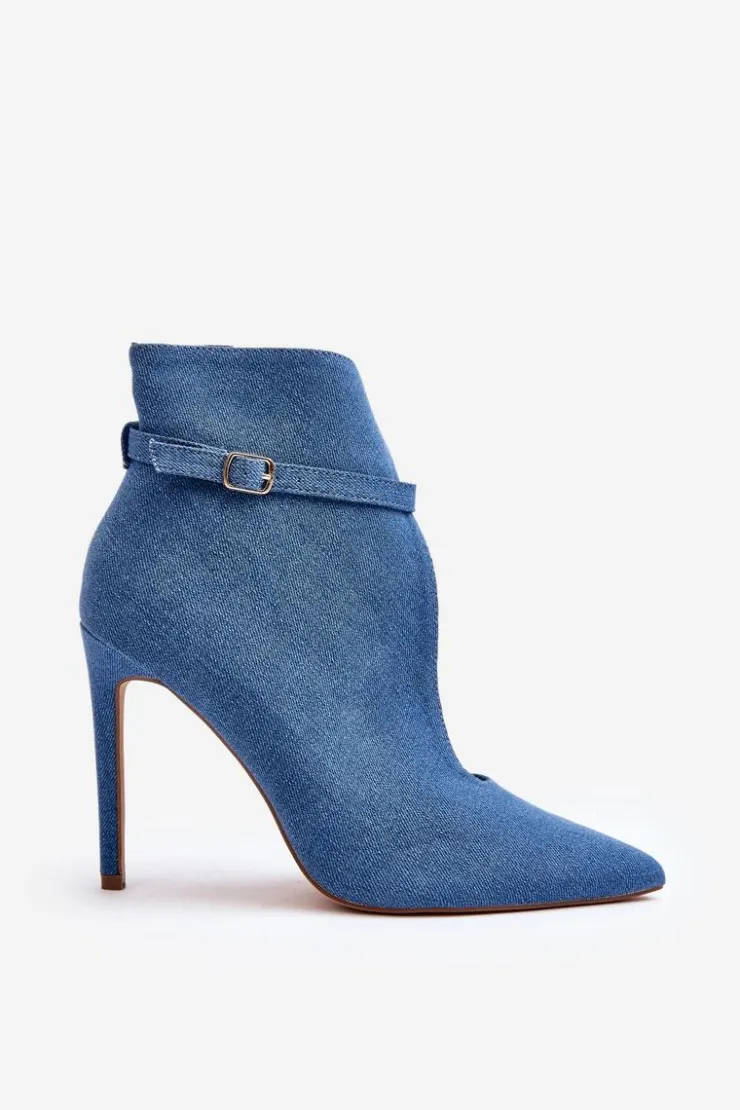 Boto Botki Na Obcasie|Botki Zamszowe*Jeansowe Botki Damskie Na Szpilce Niebieskie Amalundi
