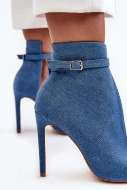 Boto Botki Na Obcasie|Botki Zamszowe*Jeansowe Botki Damskie Na Szpilce Niebieskie Amalundi