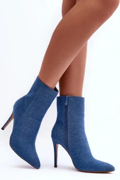 Boto Jeansowe Botki Na Szpilce Niebieskie Eberpia