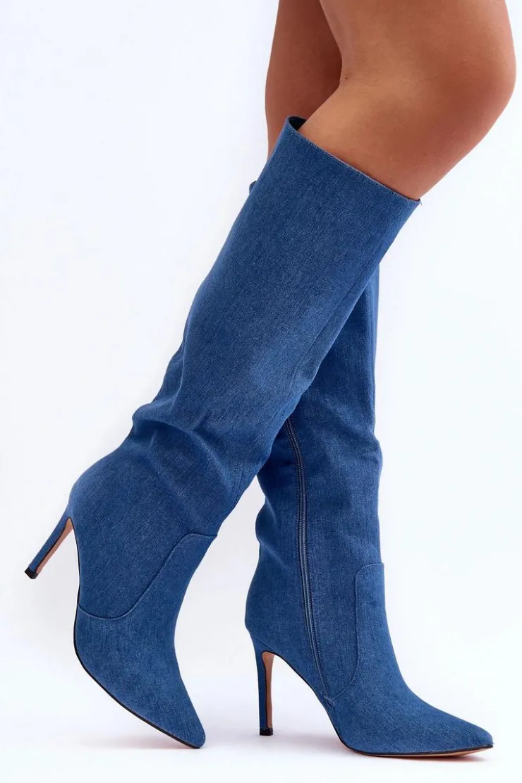 Discount Boto Jeansowe Kozaki Na Szpilce Niebieskie Melisandra