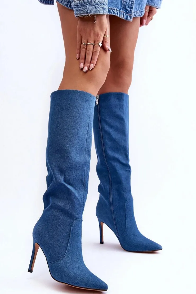 Discount Boto Jeansowe Kozaki Na Szpilce Niebieskie Melisandra