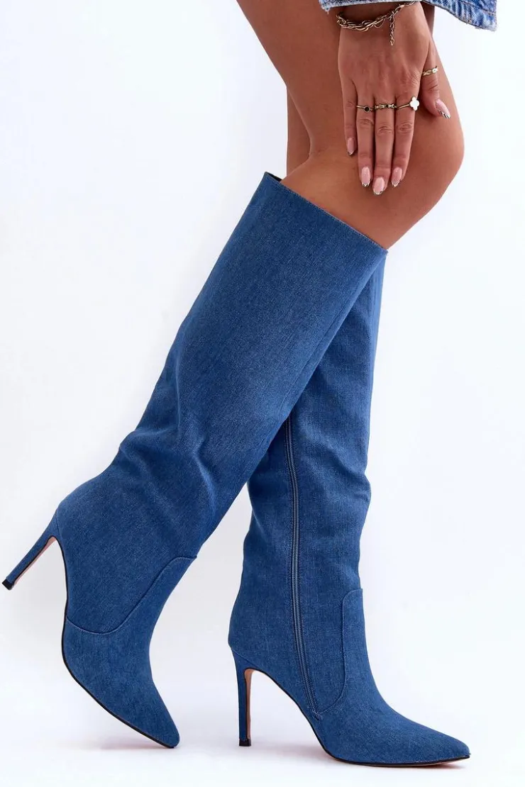 Discount Boto Jeansowe Kozaki Na Szpilce Niebieskie Melisandra