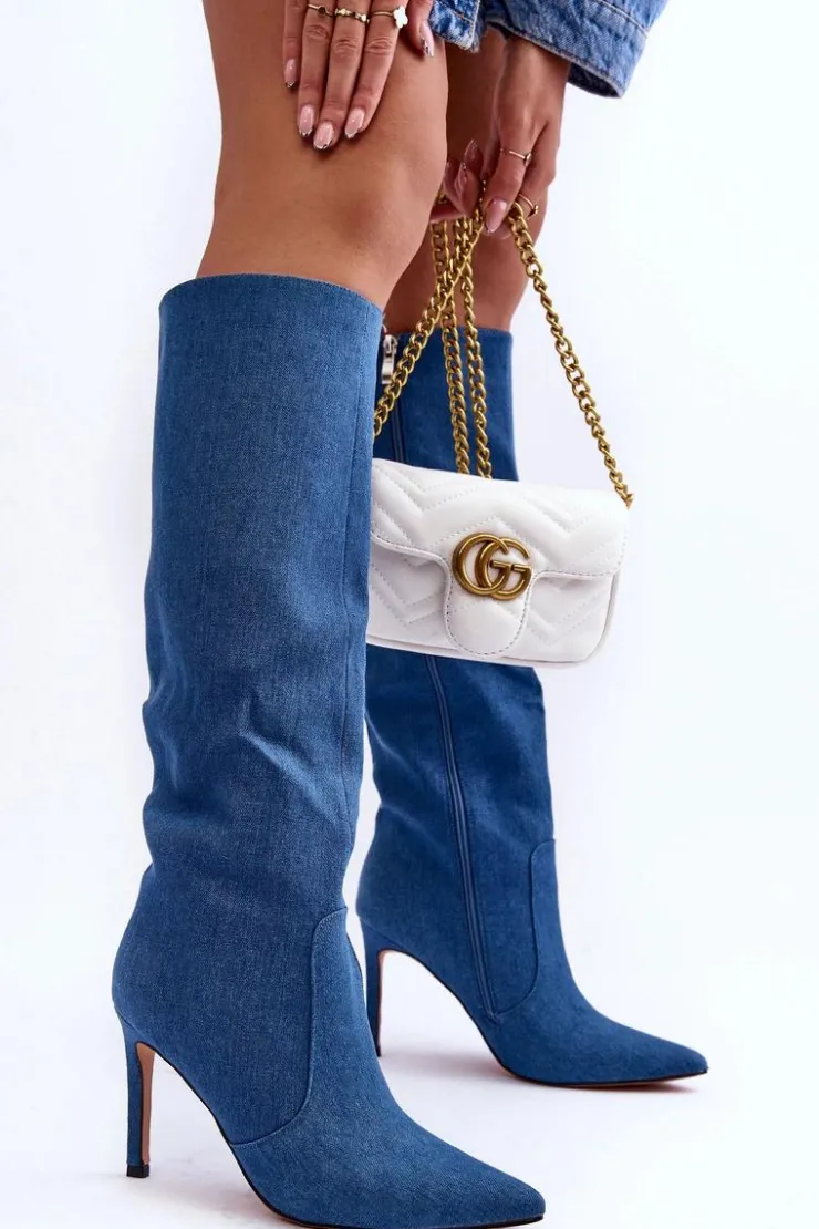 Discount Boto Jeansowe Kozaki Na Szpilce Niebieskie Melisandra