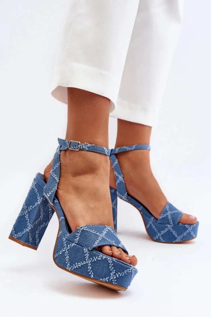 New Boto Jeansowe Sandały Na Słupku e Acrana Niebieski