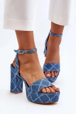 New Boto Jeansowe Sandały Na Słupku e Acrana Niebieski