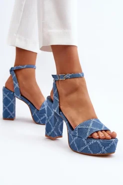 New Boto Jeansowe Sandały Na Słupku e Acrana Niebieski