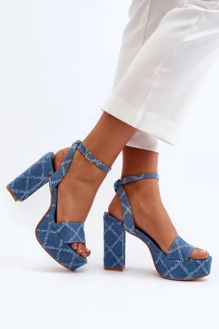 New Boto Jeansowe Sandały Na Słupku e Acrana Niebieski