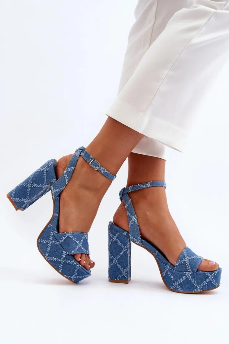 New Boto Jeansowe Sandały Na Słupku e Acrana Niebieski