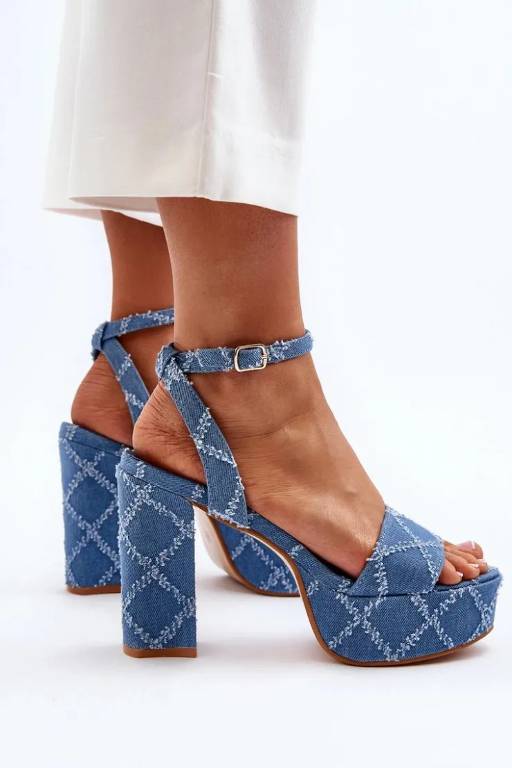 New Boto Jeansowe Sandały Na Słupku e Acrana Niebieski