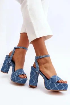 New Boto Jeansowe Sandały Na Słupku e Acrana Niebieski