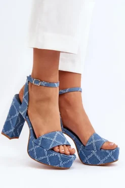 New Boto Jeansowe Sandały Na Słupku e Acrana Niebieski