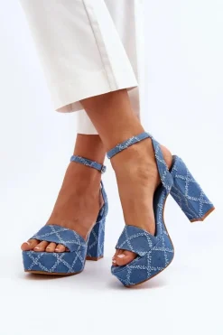 New Boto Jeansowe Sandały Na Słupku e Acrana Niebieski