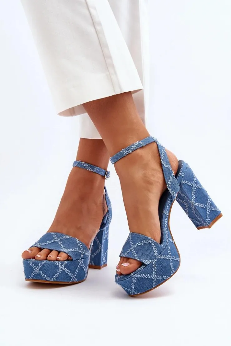 New Boto Jeansowe Sandały Na Słupku e Acrana Niebieski