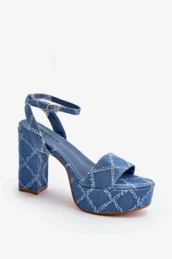 New Boto Jeansowe Sandały Na Słupku e Acrana Niebieski