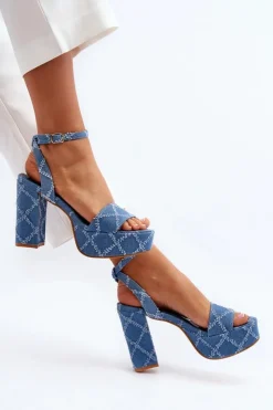 New Boto Jeansowe Sandały Na Słupku e Acrana Niebieski