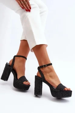 Damskie Boto Jeansowe Sandały Na Słupku Czarne Acrana