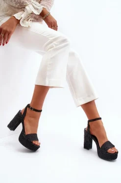 Damskie Boto Jeansowe Sandały Na Słupku Czarne Acrana