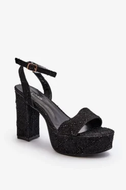 Damskie Boto Jeansowe Sandały Na Słupku Czarne Acrana