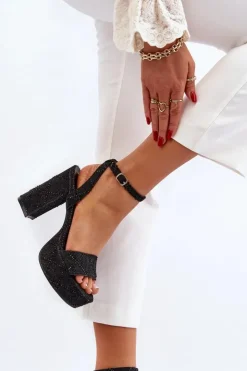 Damskie Boto Jeansowe Sandały Na Słupku Czarne Acrana