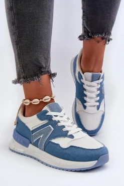 Damskie Boto Jeansowe Sneakersy Damskie Z Eko Skóry Niebieskie Vinelli