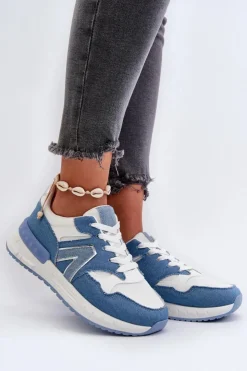 Damskie Boto Jeansowe Sneakersy Damskie Z Eko Skóry Niebieskie Vinelli