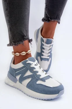 Discount Boto Jeansowe Sneakersy Damskie Z Eko Skóry e Kaimans Niebieski