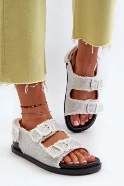 Clearance Boto Jeansowe Zdobione Sandały Damskie Białe Irmale Biały