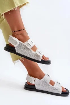 Clearance Boto Jeansowe Zdobione Sandały Damskie Białe Irmale Biały