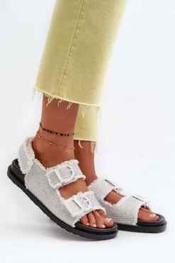 Clearance Boto Jeansowe Zdobione Sandały Damskie Białe Irmale Biały