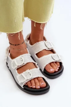 Clearance Boto Jeansowe Zdobione Sandały Damskie Białe Irmale Biały