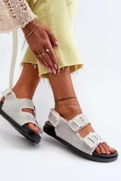 Clearance Boto Jeansowe Zdobione Sandały Damskie Białe Irmale Biały