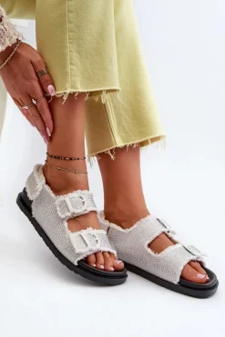Clearance Boto Jeansowe Zdobione Sandały Damskie Białe Irmale Biały