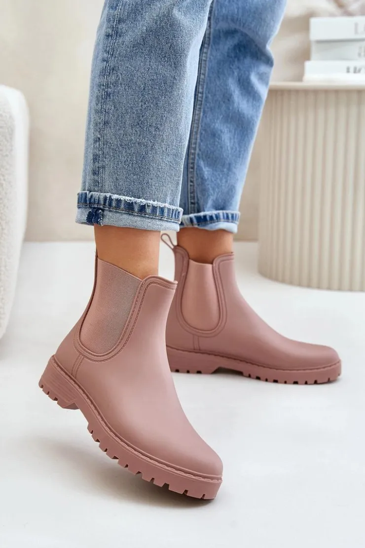 Boto Kalosze Damskie*Kalosze Damskie Z Elastycznymi Wstawkami Brudny Róż Ciariel