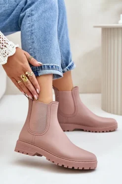 Boto Kalosze Damskie*Kalosze Damskie Z Elastycznymi Wstawkami Brudny Róż Ciariel