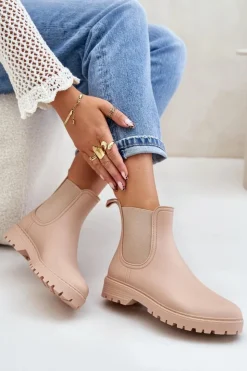 Damskie Boto Kalosze Damskie Z Elastycznymi Wstawkami Beżowe Ciariel