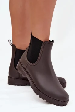 Boto Kalosze Damskie*Kalosze Damskie Z Elastycznymi Wstawkami Czekoladowe Ciariel