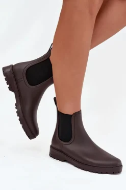 Boto Kalosze Damskie*Kalosze Damskie Z Elastycznymi Wstawkami Czekoladowe Ciariel
