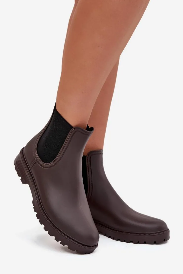 Boto Kalosze Damskie*Kalosze Damskie Z Elastycznymi Wstawkami Czekoladowe Ciariel