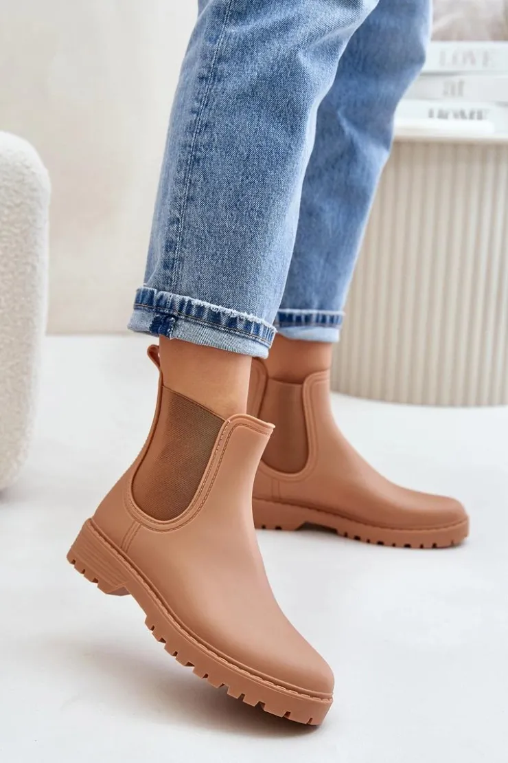 Discount Boto Kalosze Damskie Z Elastycznymi Wstawkami Brązowe Ciariel