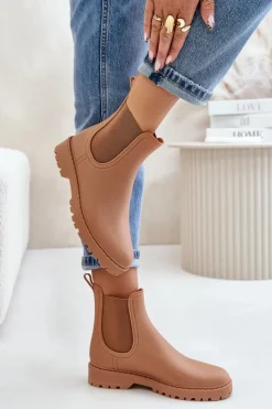 Discount Boto Kalosze Damskie Z Elastycznymi Wstawkami Brązowe Ciariel