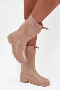 Discount Boto Kalosze Damskie Ze Ściągaczem Beżowe Kessia