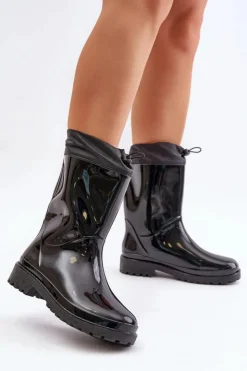Boto Kalosze Damskie*Kalosze Damskie Ze Ściągaczem Czarne Ellatiel