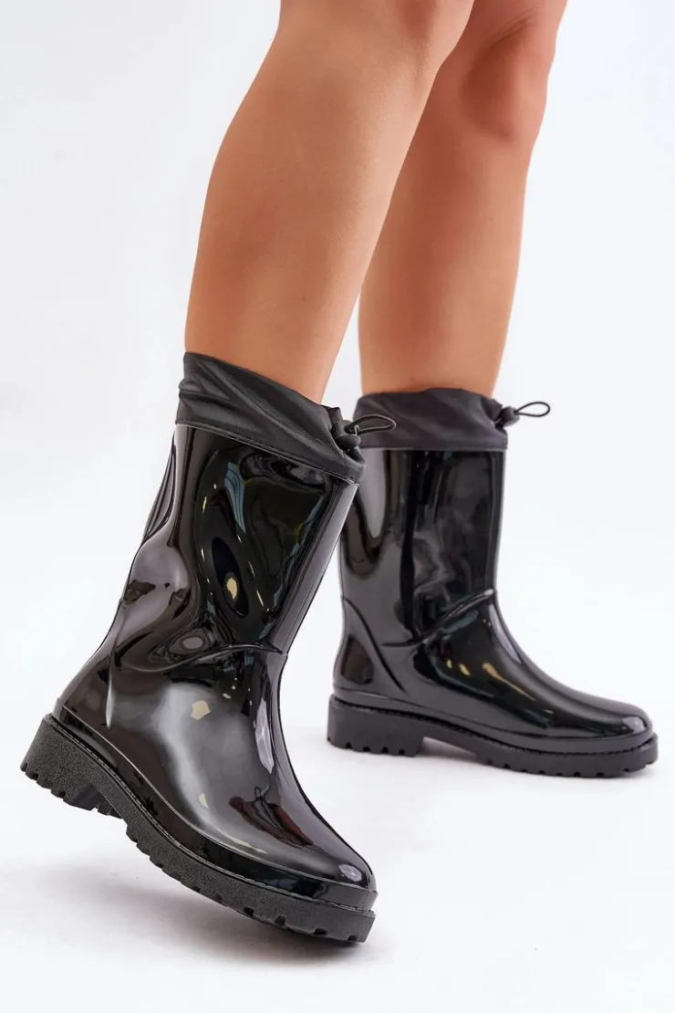 Boto Kalosze Damskie*Kalosze Damskie Ze Ściągaczem Czarne Ellatiel