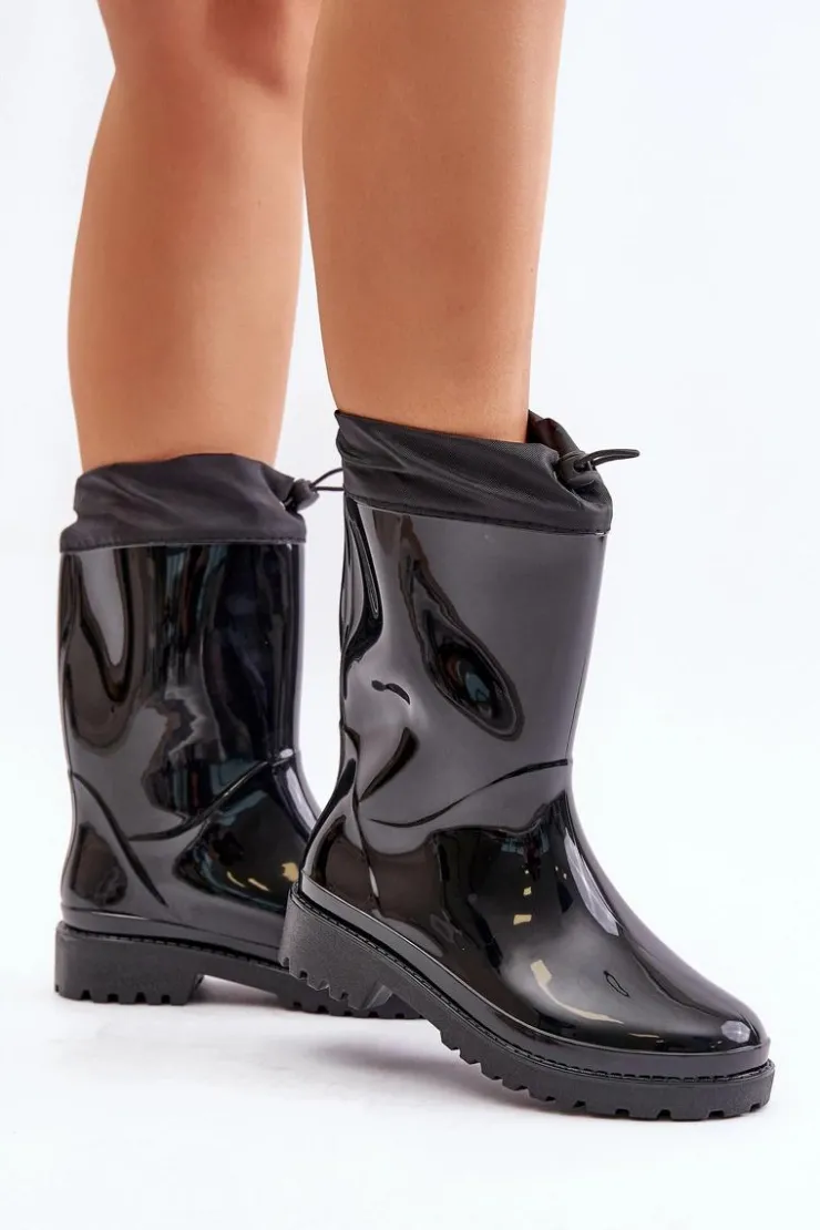 Boto Kalosze Damskie*Kalosze Damskie Ze Ściągaczem Czarne Ellatiel