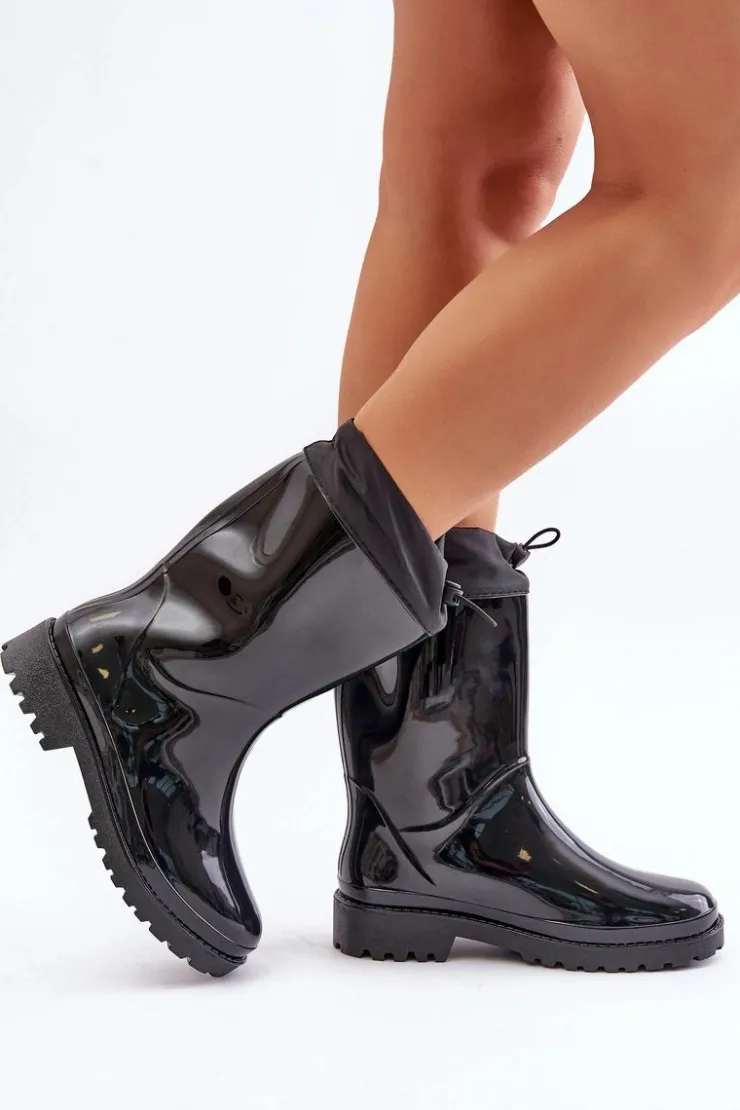 Boto Kalosze Damskie*Kalosze Damskie Ze Ściągaczem Czarne Ellatiel