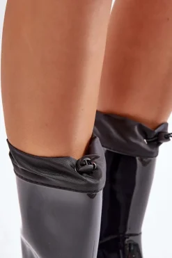 Boto Kalosze Damskie*Kalosze Damskie Ze Ściągaczem Czarne Ellatiel